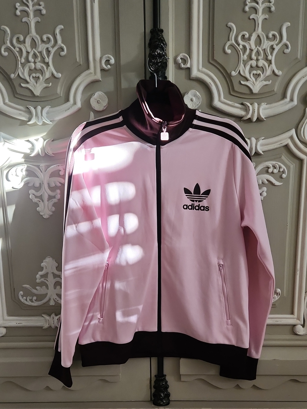 Adidas Beckenbauer Logo Printed Track Jacket Pink And Brown Size L LIKE NEW